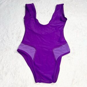 Latini Couture Purple Sheer Panel Scoop Neck One-Piece Swimsuit Size Small